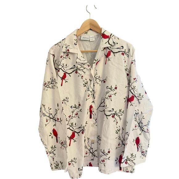 Vermont Country Store 3-Pc Portuguese Flannel Pajama Set Winter Cardinal Large - Picture 3 of 12